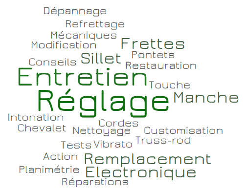 Atelier de réparation, entretien, réglage ou customisation de guitares, basses, amplis... 7 Réparation, réglage, entretien pour guitares, basses, électriques ou acoustiques